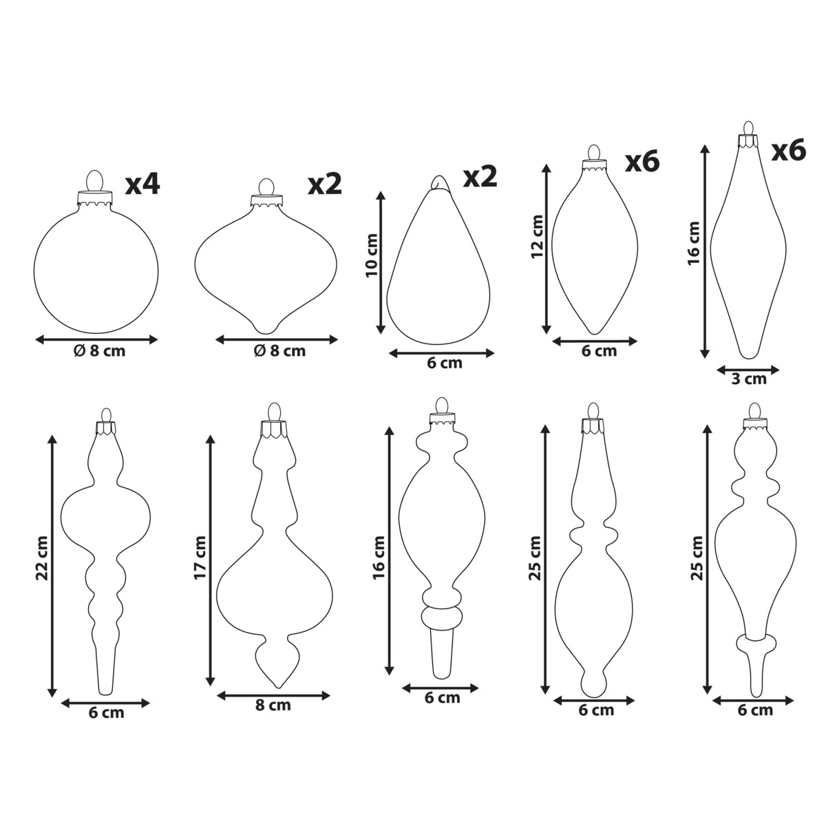 Zestaw 25 bombek ICICLE Szkło Przezroczysty/ złoty