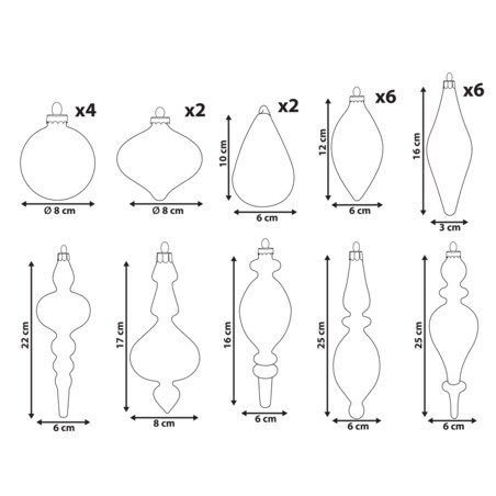 Zestaw 25 bombek ICICLE Szkło Przezroczysty/ złoty