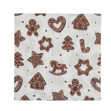 Serwetki świąteczne Cookie II 20 szt. boże narodzenie, święta, świąteczne, biały-brązowy, 16x16x3 cm