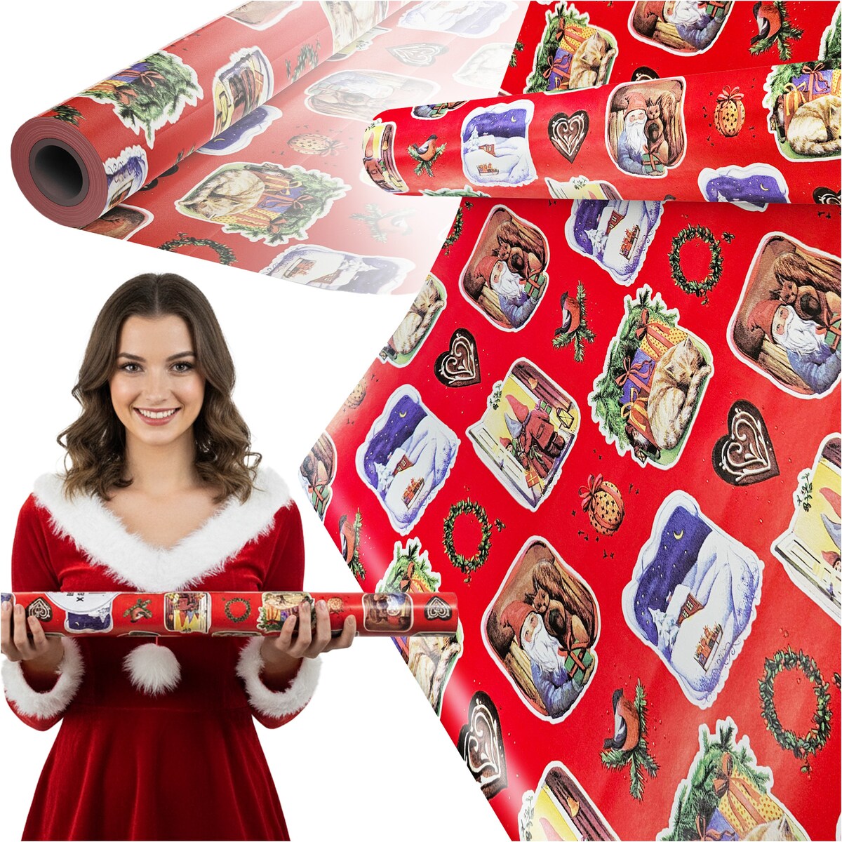 Papier Prezentowy Do Pakowania Prezentów 25 m MEGAROLKA Świąteczny Do Paczek Boże Narodzenie Ozdobny