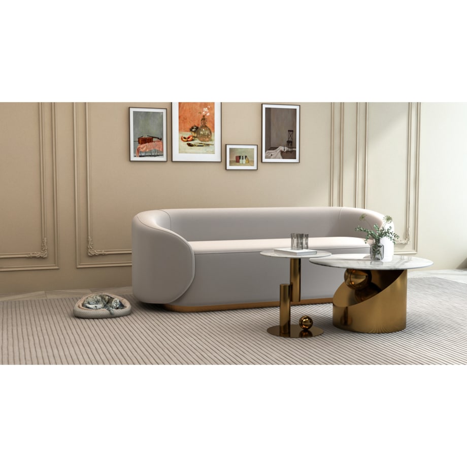 Nowoczesny złoty stolik kawowy okrągły / Zestaw złotych stolików kawowych 2 in 1 / komplet Premium Milen z kamiennym blatem marmurkowym