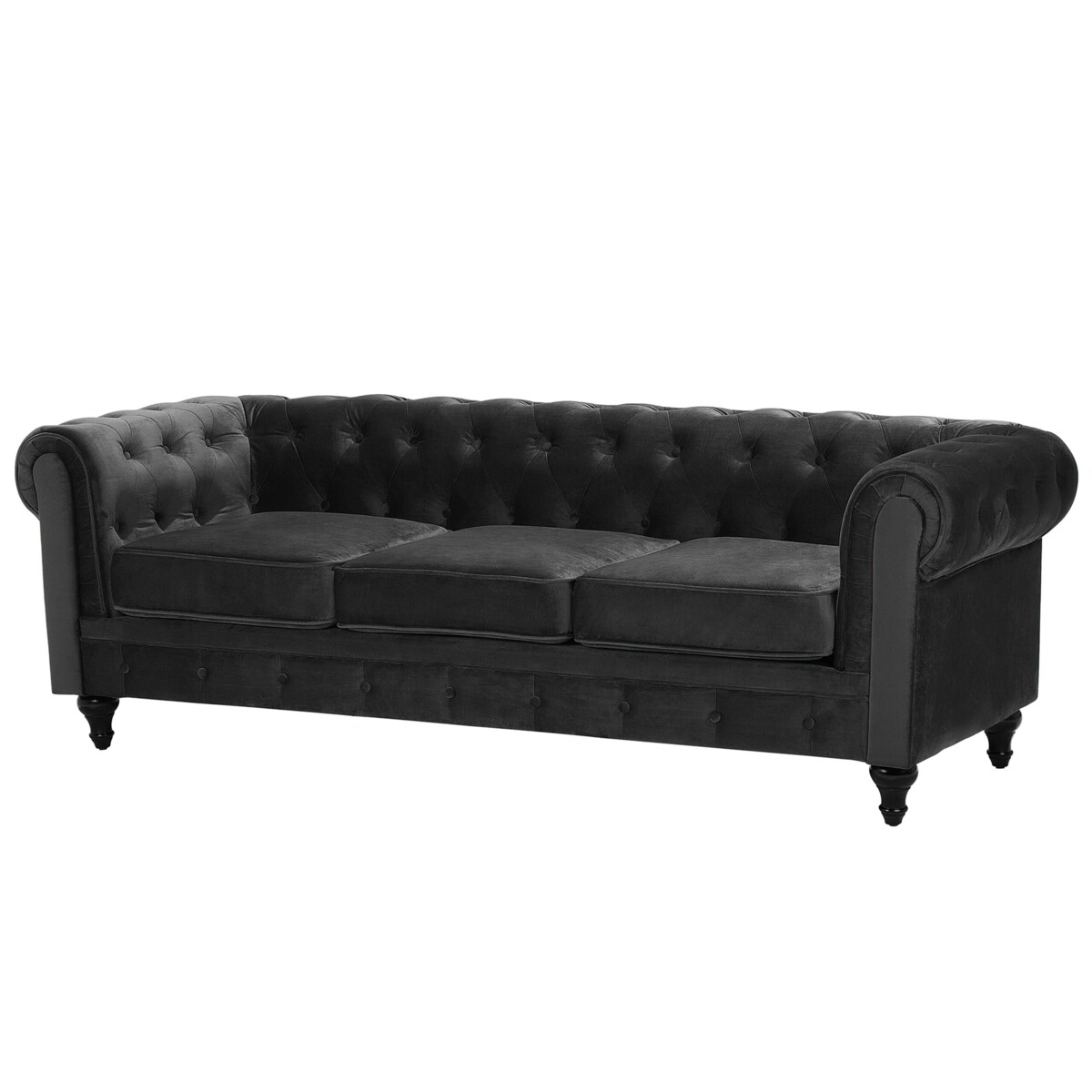 Sofa 3-osobowa welurowa czarna CHESTERFIELD