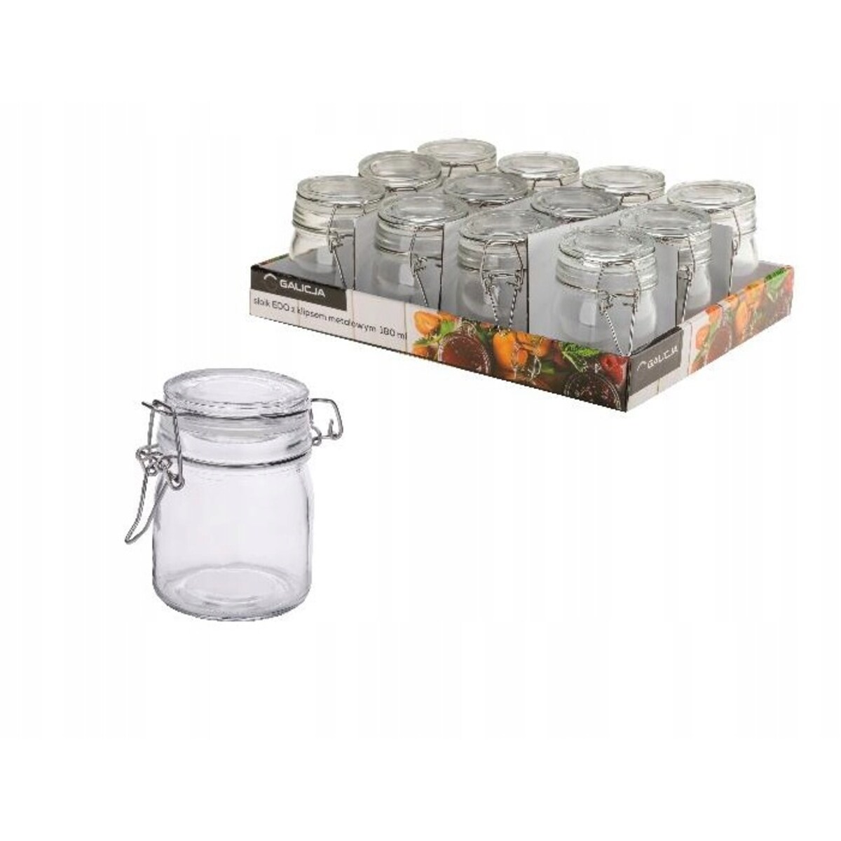 12X słoik słoiczek mały pojemnik szklany na przyprawy 180 ml z klipsem