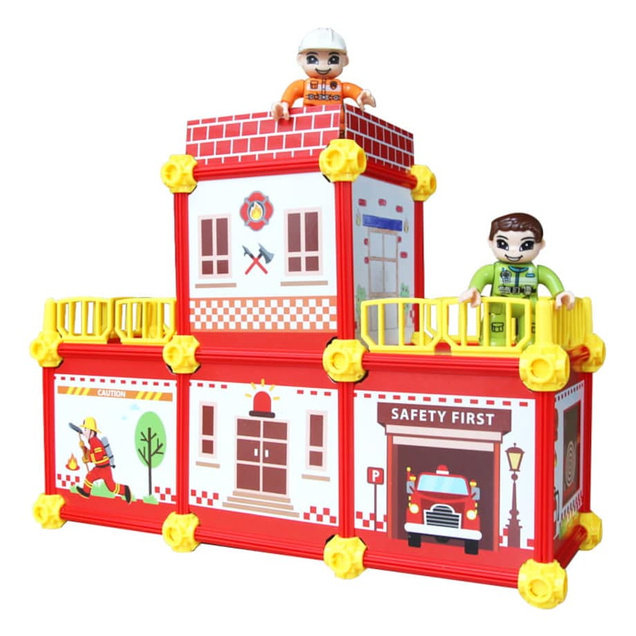 Dwustronny domek do składania i kolorowania - Straż pożarna