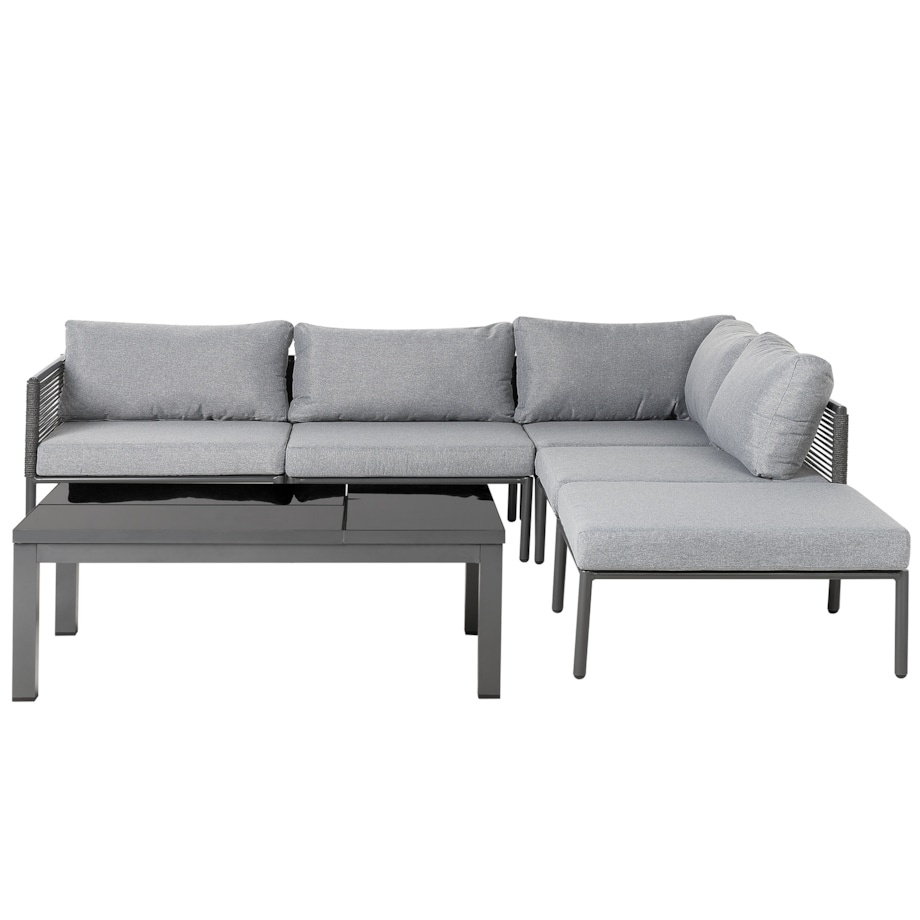 Narożnik ogrodowy ze stolikiem dla 6 osób FORANO Szary Metal
