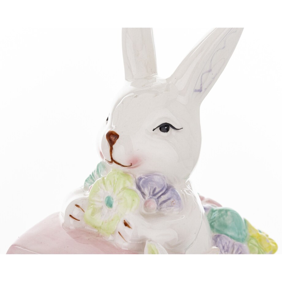 Dekoracja - króliki w samochodzie z kwiatami 20x10,5x19 cm różowy