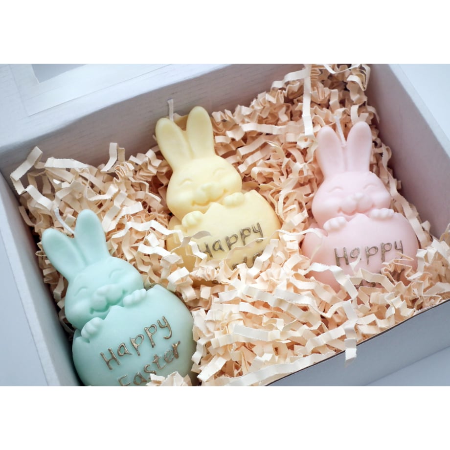 Zestaw prezentowy wielkanocny świece sojowe zajączki w skorupce