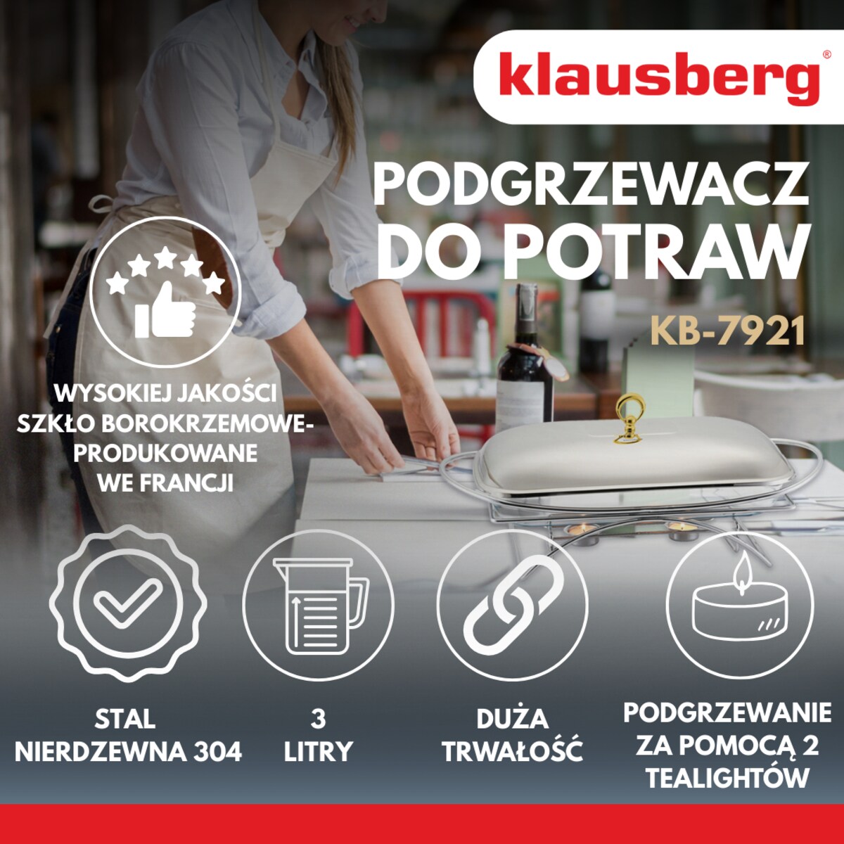 Podgrzewacz stołowy żaroodporny 3.0L KLAUSBERG