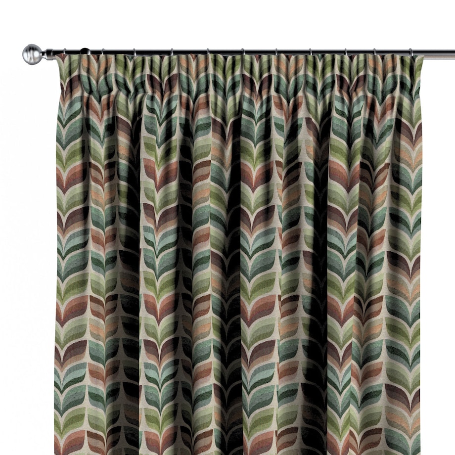 Zasłona na taśmie marszczącej 1 szt. 130x260 zielono-beżowy motyw roślinny