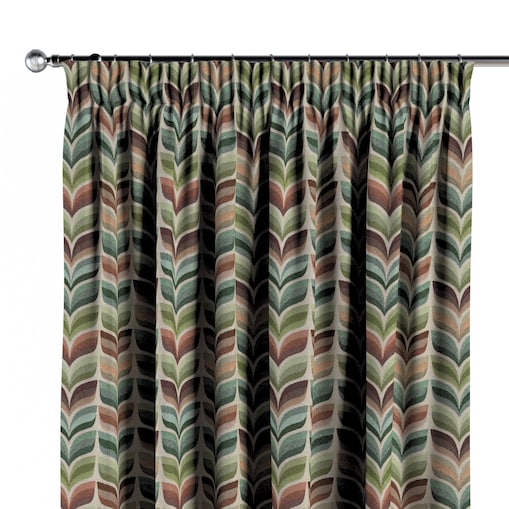 Zasłona na taśmie marszczącej 1 szt. 130x260 zielono-beżowy motyw roślinny