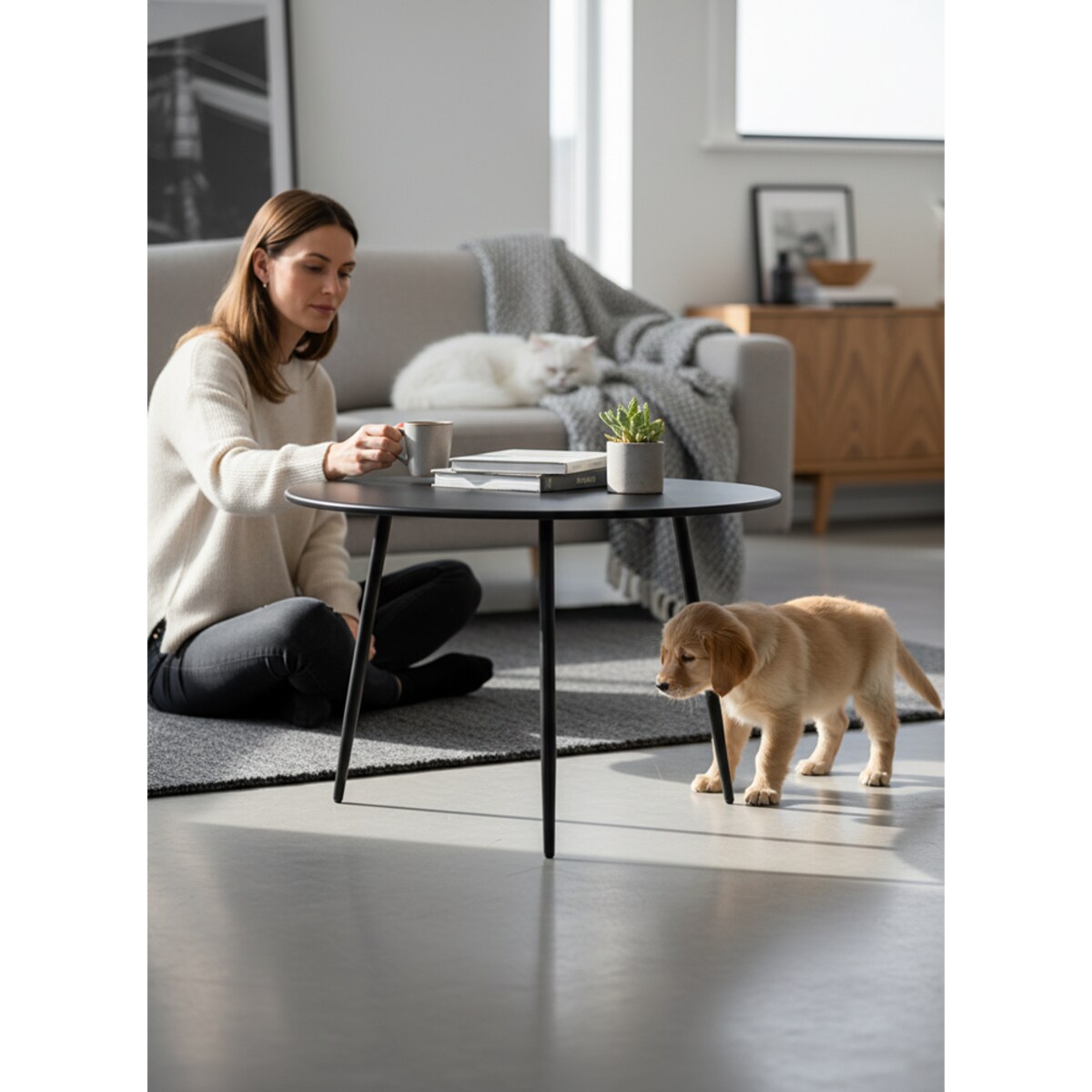 Stolik Kawowy Ogrodowy VIBE 60 Cm Stalowy 3 Nogi Szary