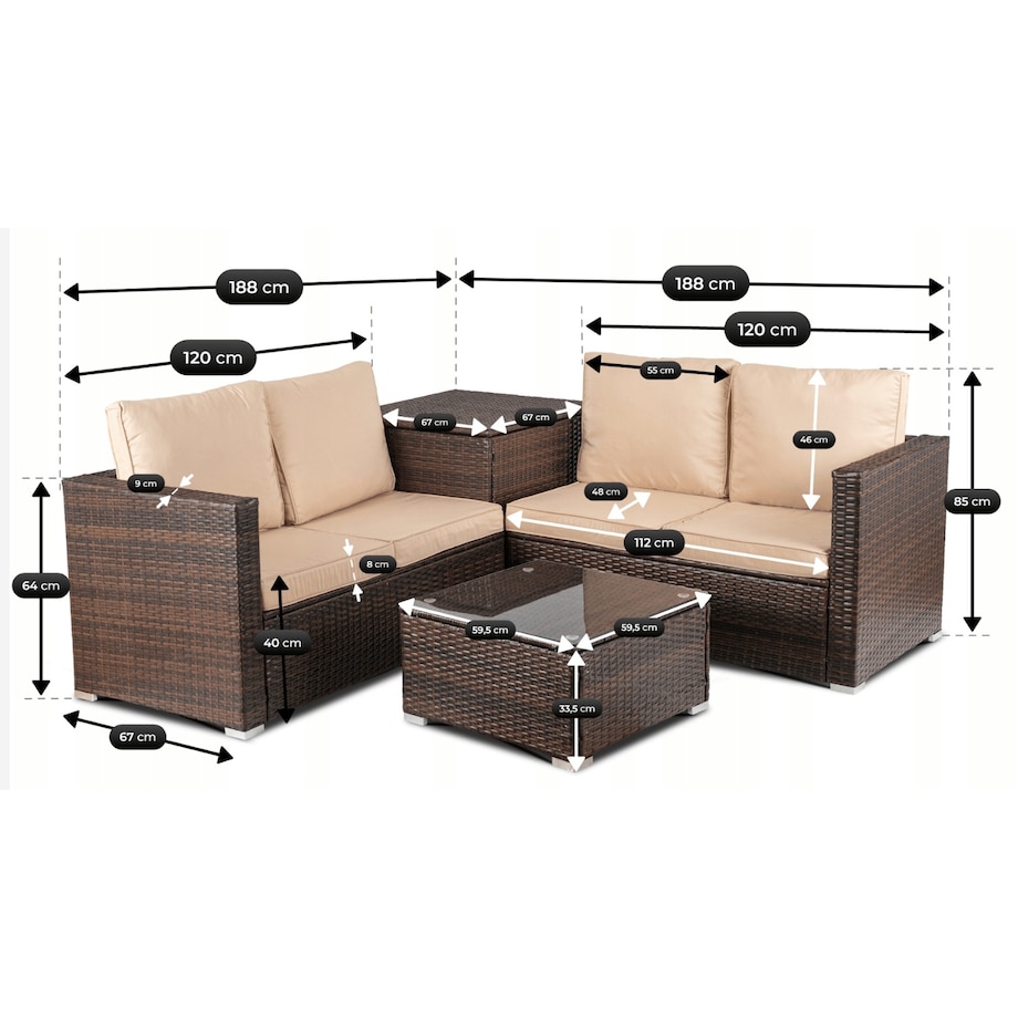 Zestaw Mebli Ogrodowych Technorattan Na Taras Ogród Brązowy Beżowy NEGRO