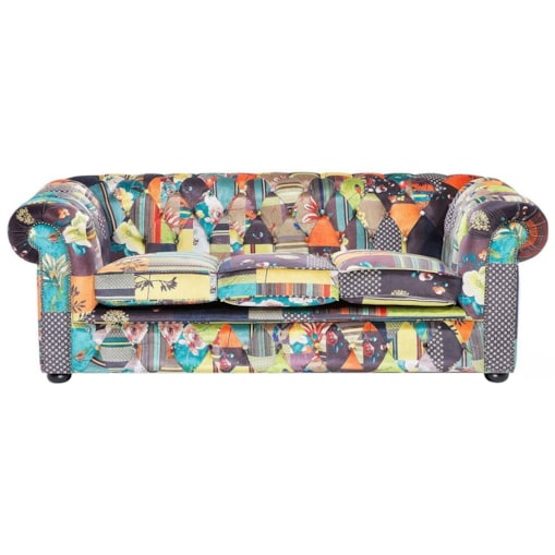 Sofa 3-osobowa patchworkowa żółta CHESTERFIELD