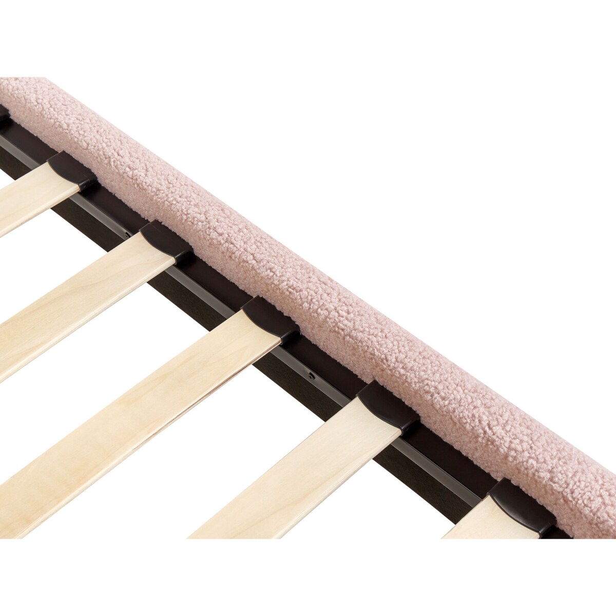Łóżko jasnoróżowe tapicerowane boucle ze stelażem 90 x 200 cm ROANNE