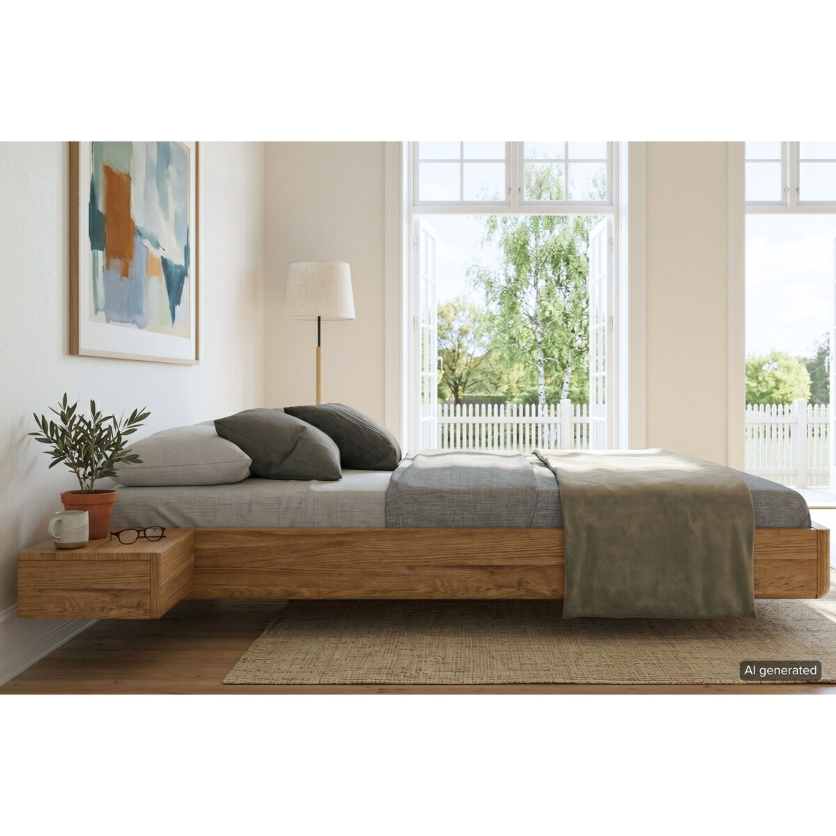 Łóżko lewitujące drewniane dębowe Visby LENA FLAT z szafkami / 120x200 cm, lakier naturalny