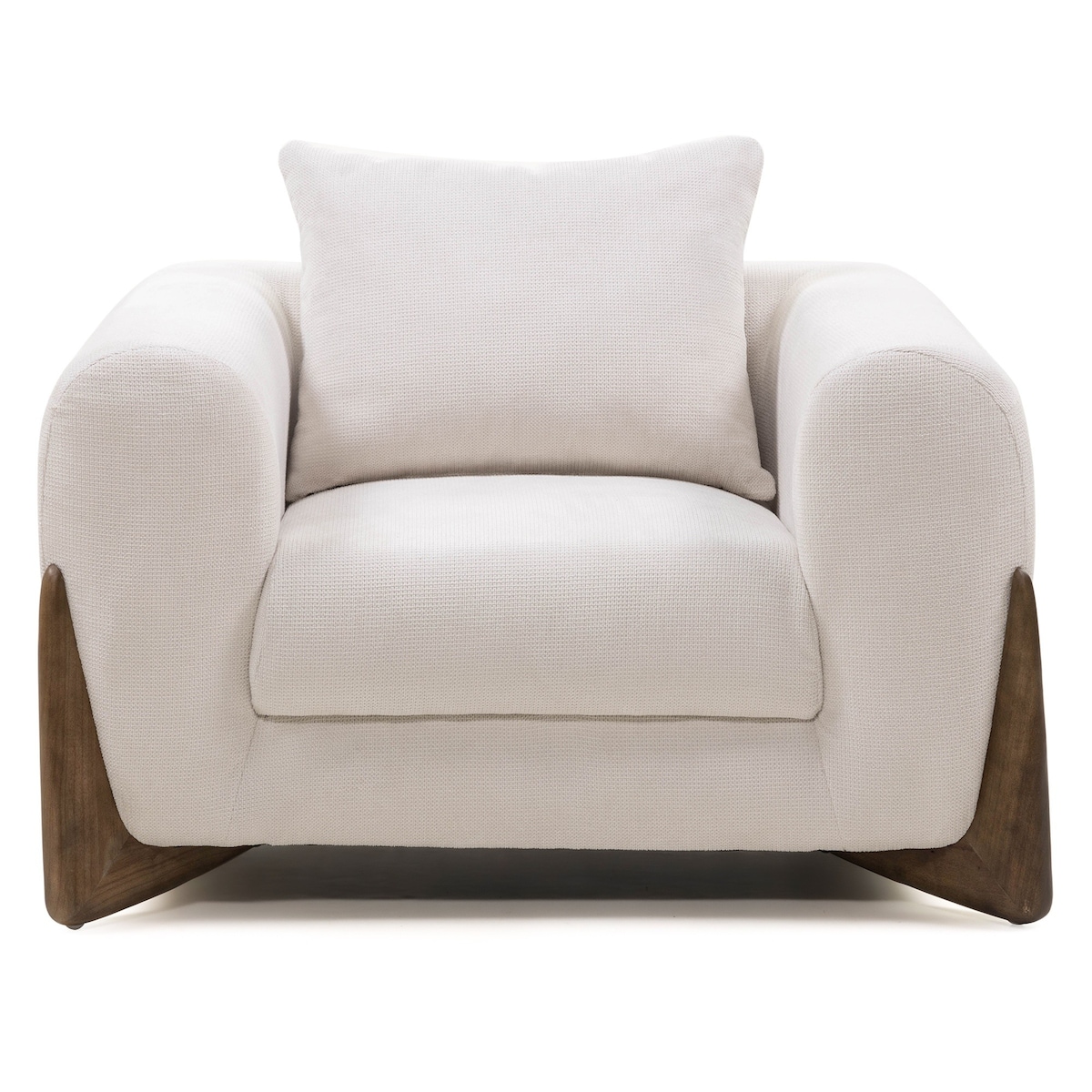 Fotel wypoczynkowy, jasnobeżowy, drewno kauczukowe, orzech