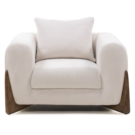 Fotel wypoczynkowy, jasnobeżowy, drewno kauczukowe, orzech