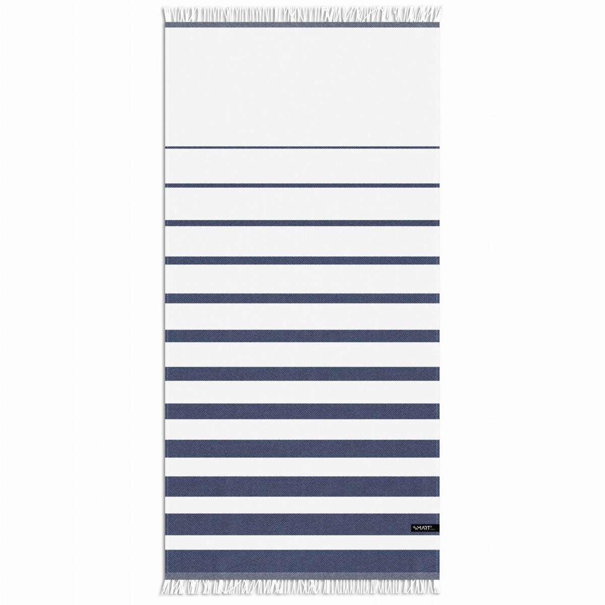 Ręcznik plażowy bambusowy 70x150 cm wzór w pasy paski biało niebieskie morski szybkoschnący z frędzlami cienki
