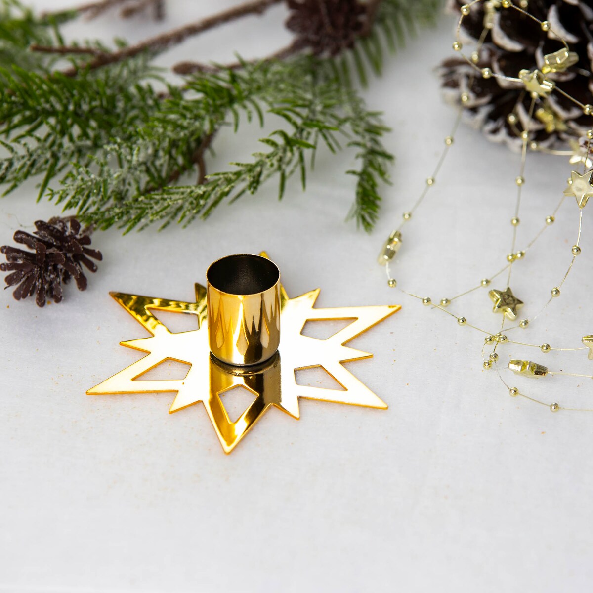 Świąteczny Świecznik Na Świeczkę Candleholder Boże Narodzenie Złoty Gwiazda