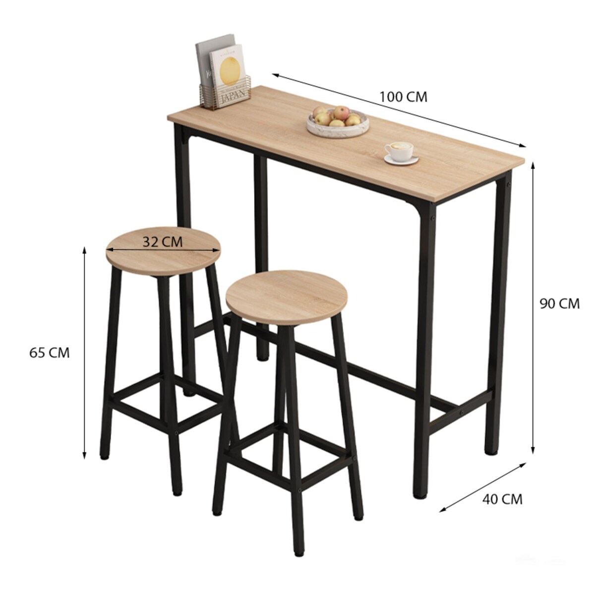 Zestaw barowy stół kuchenny + 2 krzesła hoker nowoczesny industrialny loft 100 cm