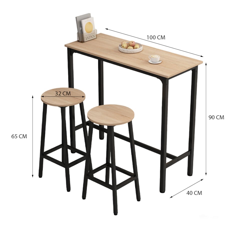 Zestaw barowy stół kuchenny + 2 krzesła hoker nowoczesny industrialny loft 100 cm