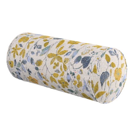 Poduszka wałek prosty, żółto-niebieskie kwiaty na kremowym tle, Ø16 x 40 cm, Cosy Home