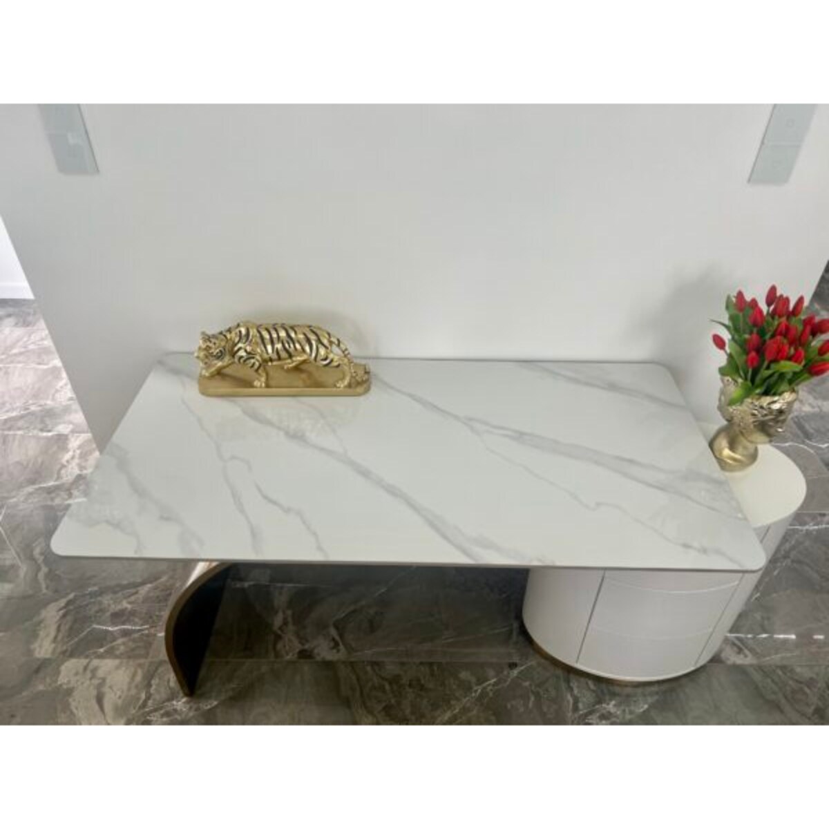 Biało- złote biurko ze stali nierdzewnej Mediolan Premium 160x70x75