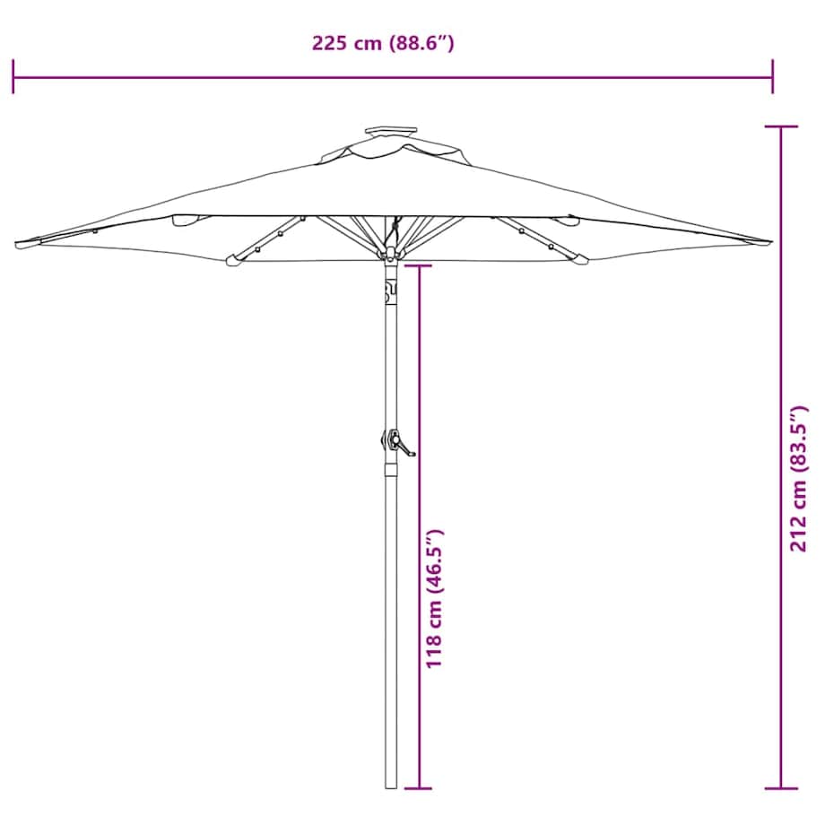 vidaXL Parasol ogrodowy z LED, stalowy słupek, biały, 225x225x212 cm