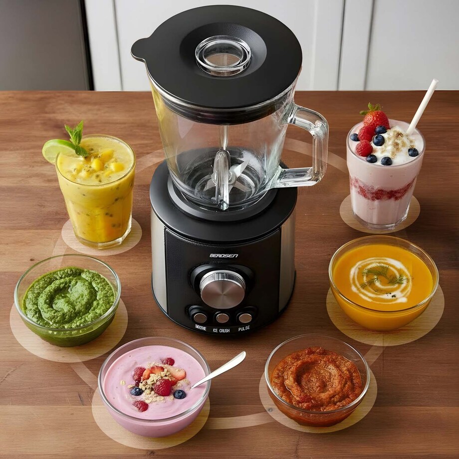 Duży blender kielichowy szklany Berdsen 800w czarny 1,5l