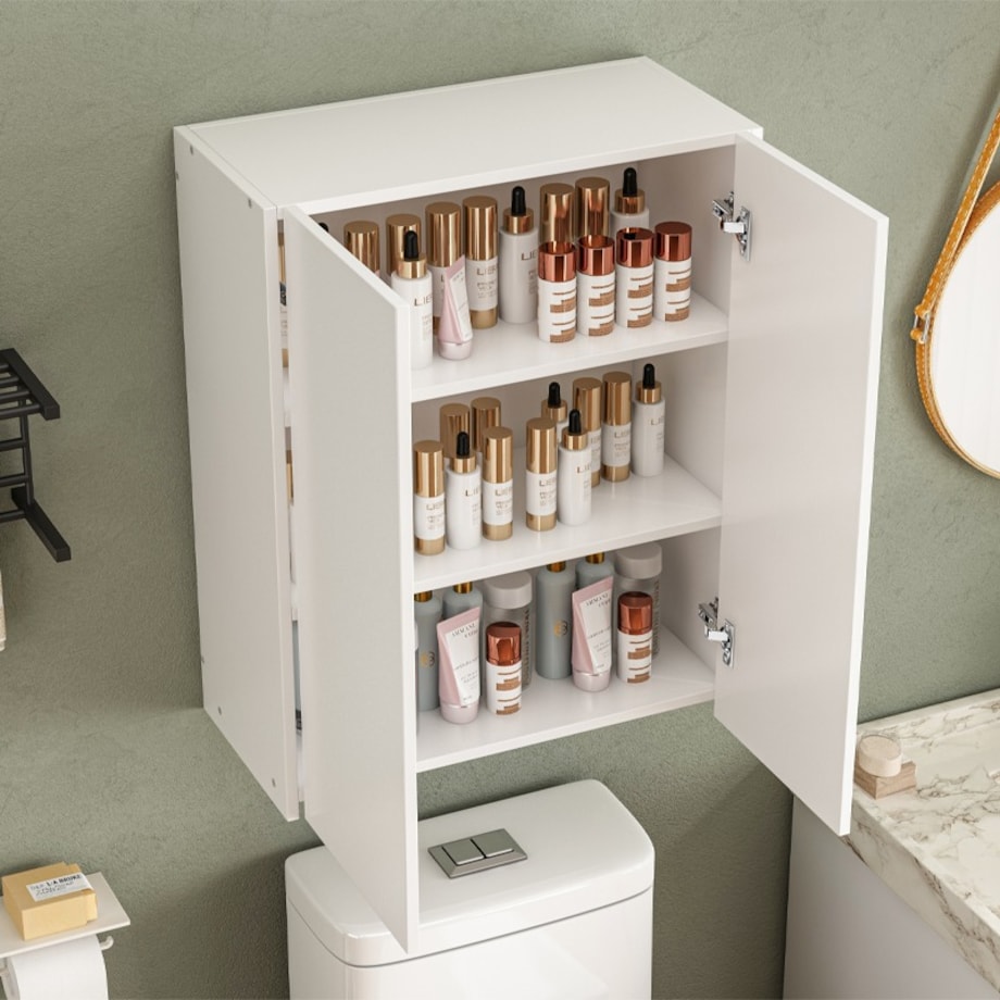 Szafka łazienkowa wisząca biała 2-drzwiowa nowoczesna ścienna 3 półki 80 cm