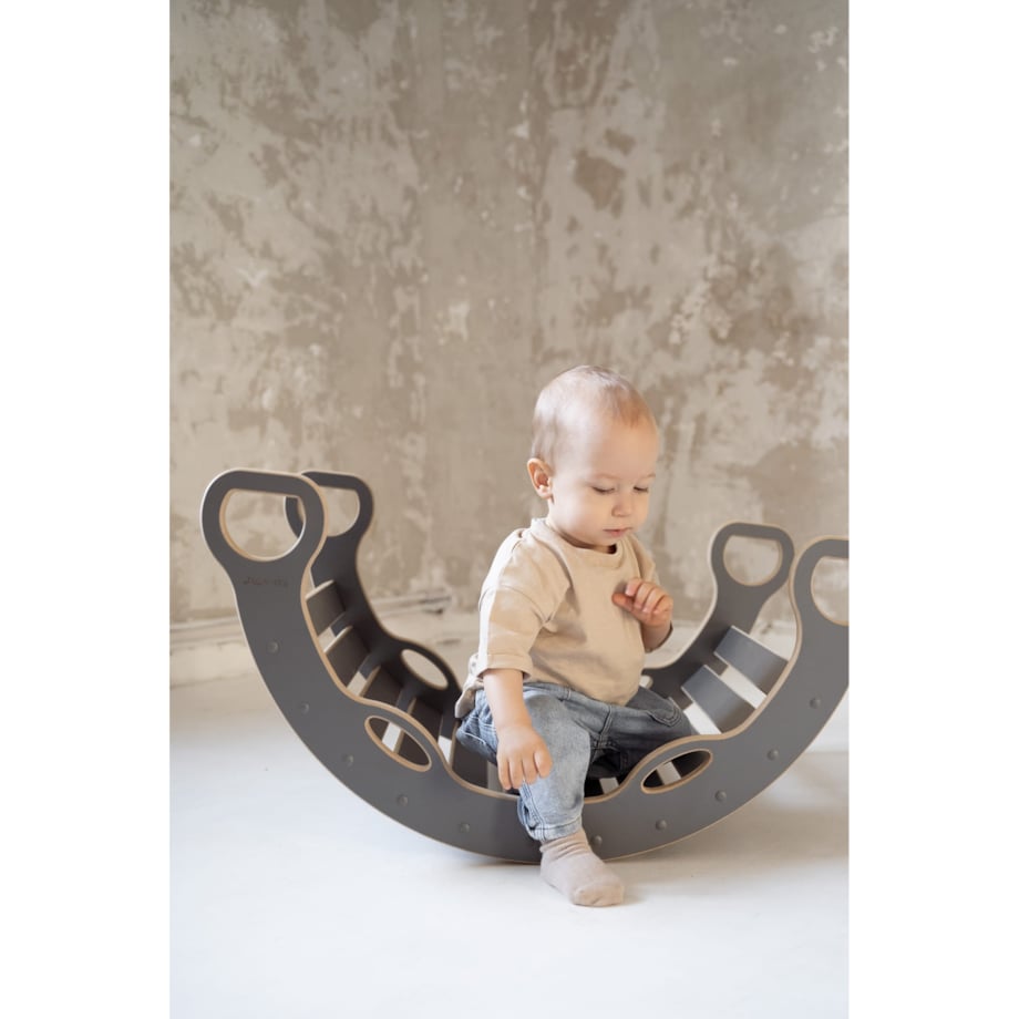 MAŁY bujak montessori z uchwytami + MAŁA zjeżdżalnia CHMURKI - szary