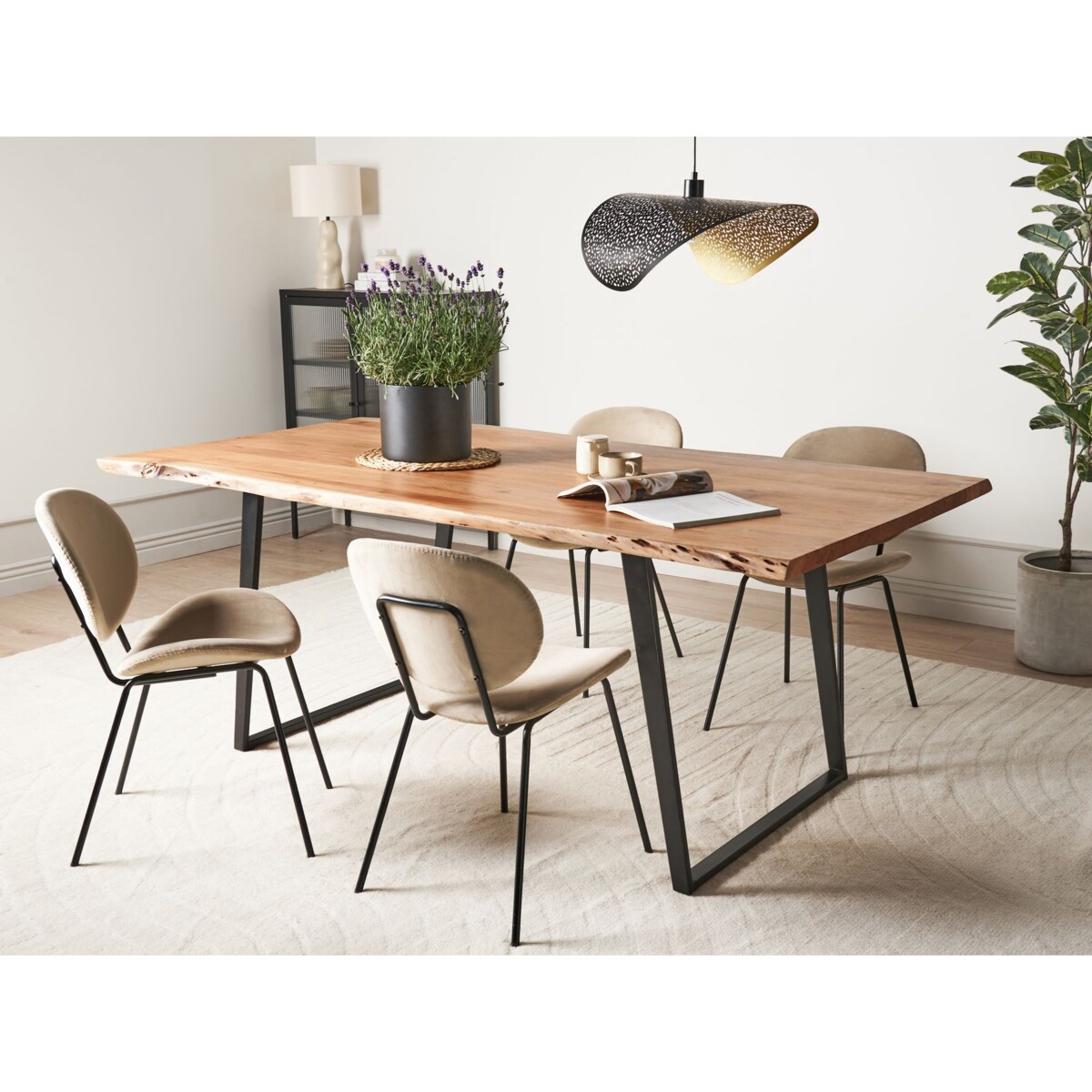 Stół do jadalni akacjowy 200 x 100 cm jasne drewno z czarnym JAIPUR