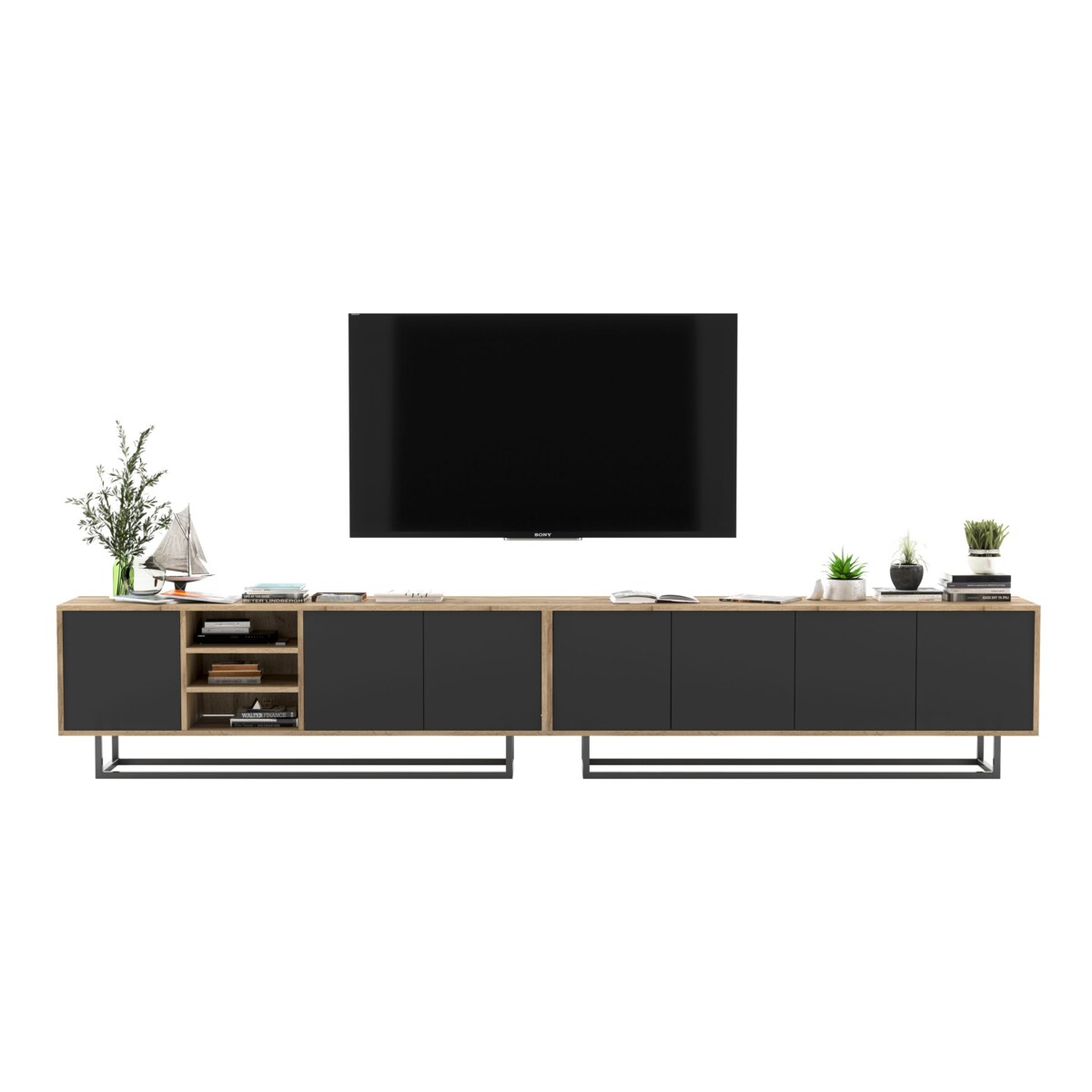 Szafka RTV Loft Komoda RTV Industrialna Czarny MAT 300 cm