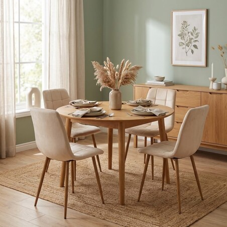 Krzesło tapicerowane do salonu beżowe welurowe pikowane