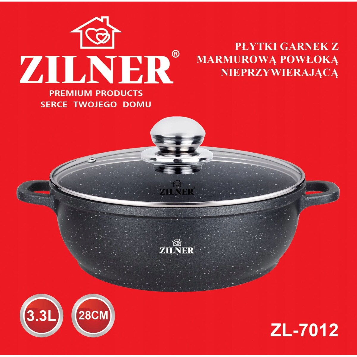 Garnek marmurkowy niski z pokrywką wok czarny 3.3L 28cm indukcja gaz ZILNER