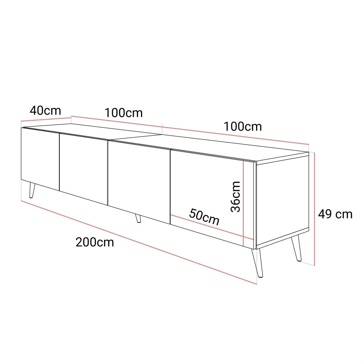 Szafka RTV COLGANTE 200 kaszmir wysoki połysk, oświetlenie LED, nóżki skośne srebrne