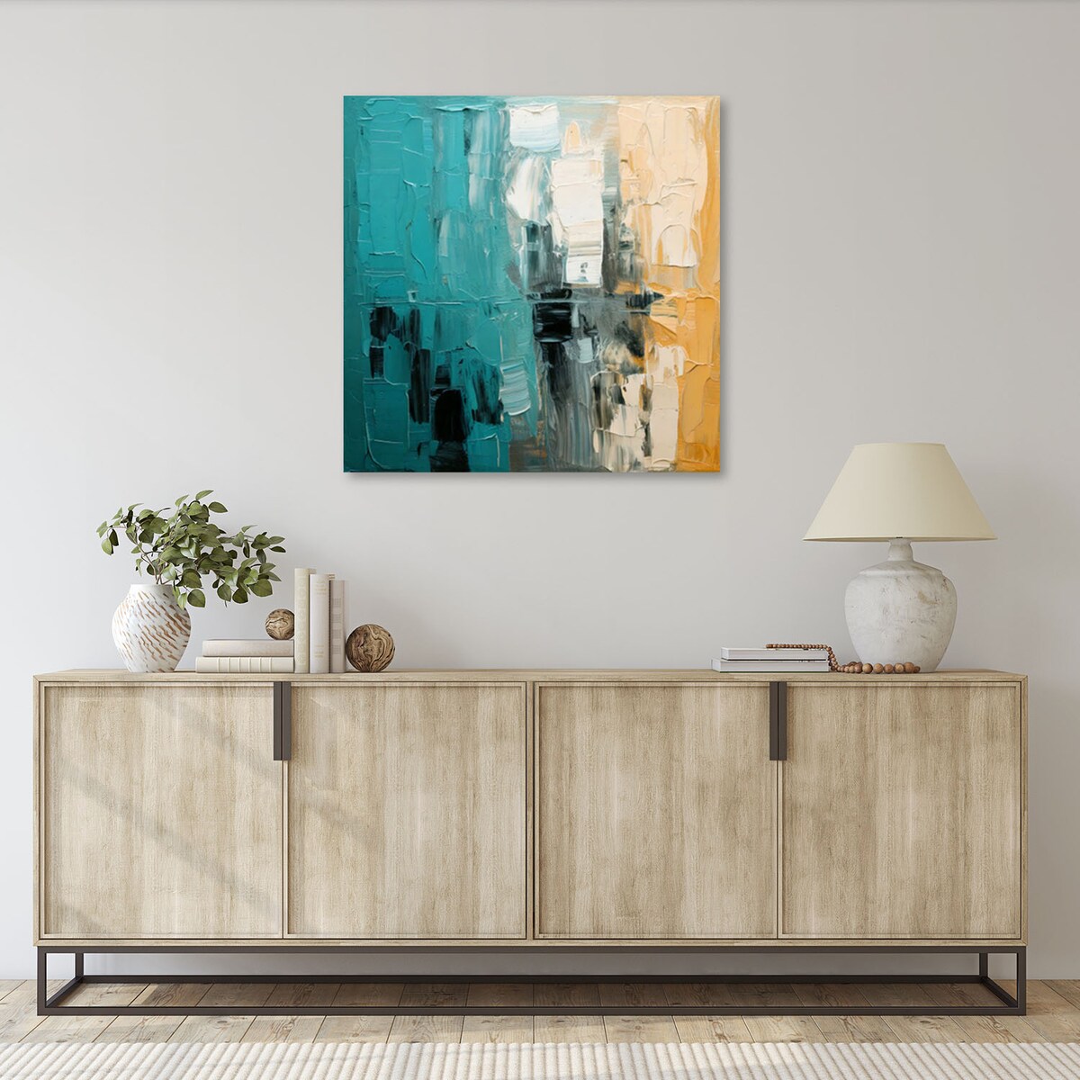 Feeby Obraz do sypialni, Abstrakcja Impresja Turkusowy 50x50