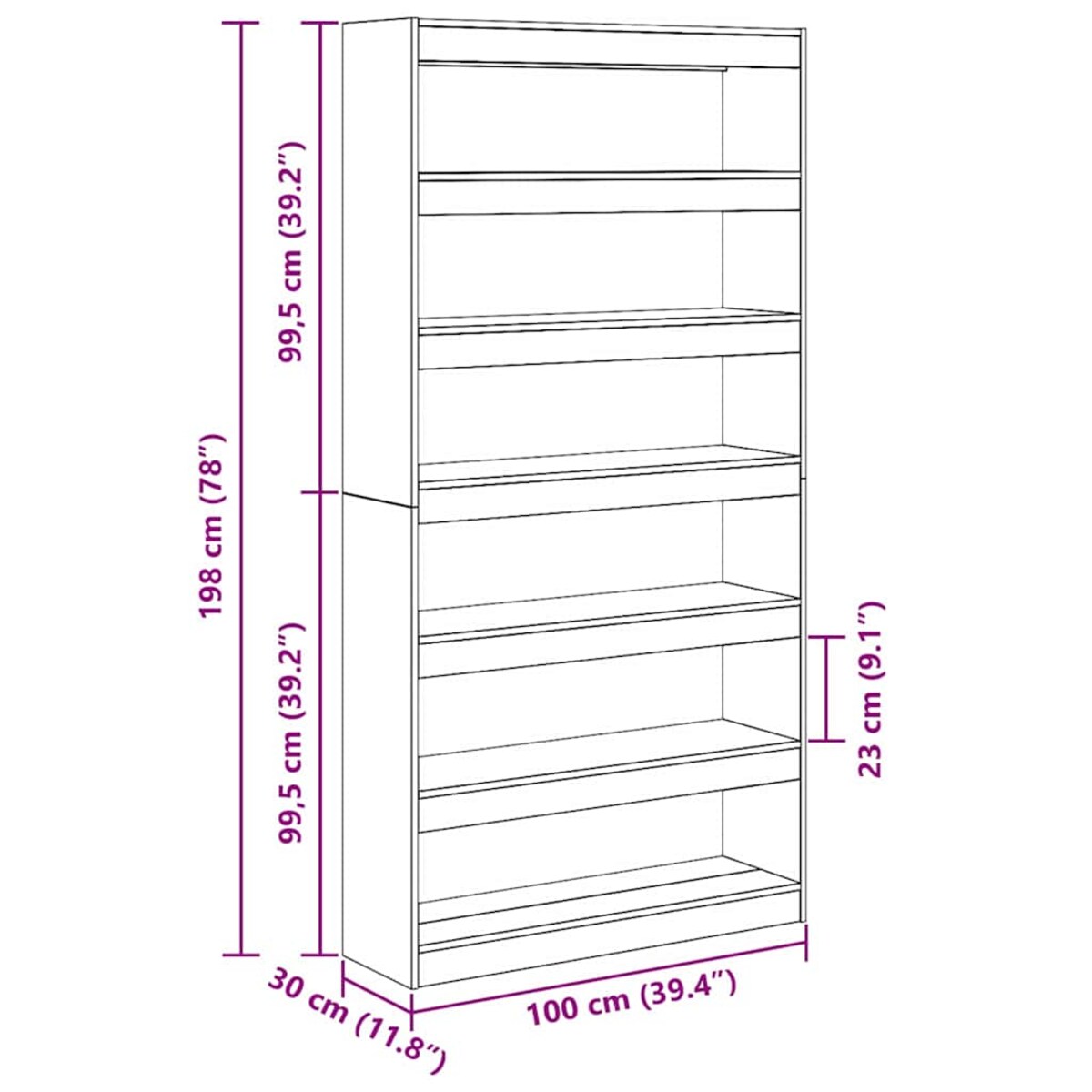 vidaXL Szafka na książki Szary dąb sonoma 100 x 30 x 198 cm