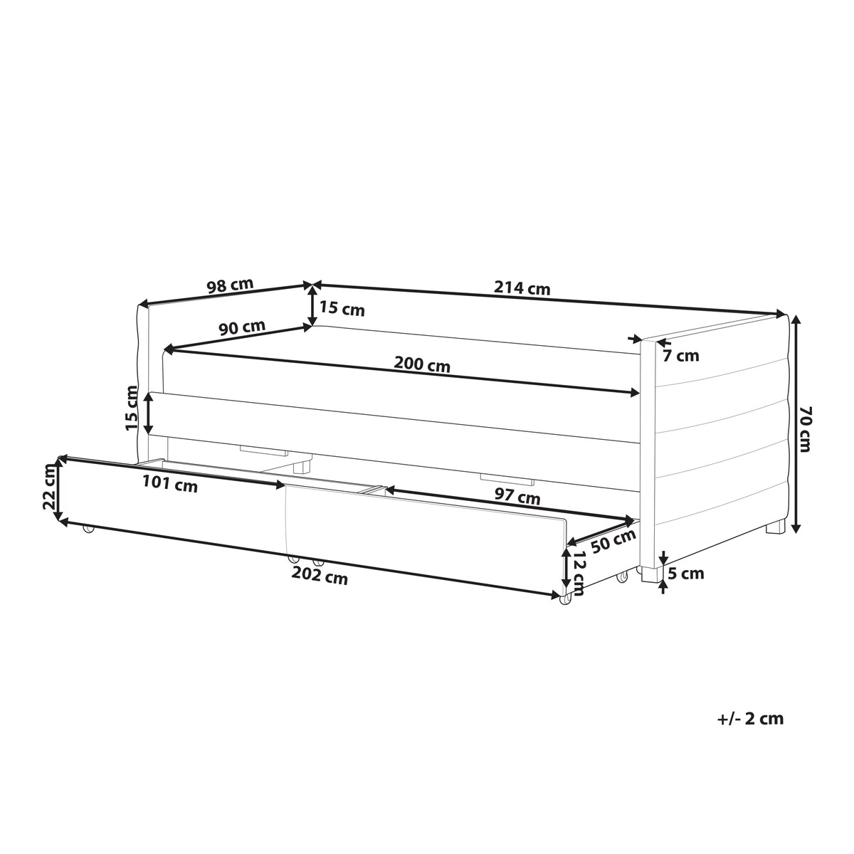 Łóżko dzienne z szufladami MARRAY Welur Czarny 90 x 200 cm