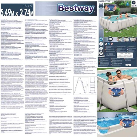 Bestway Basen Power Steel z akcesoriami, prostokątny, 549x274x122 cm