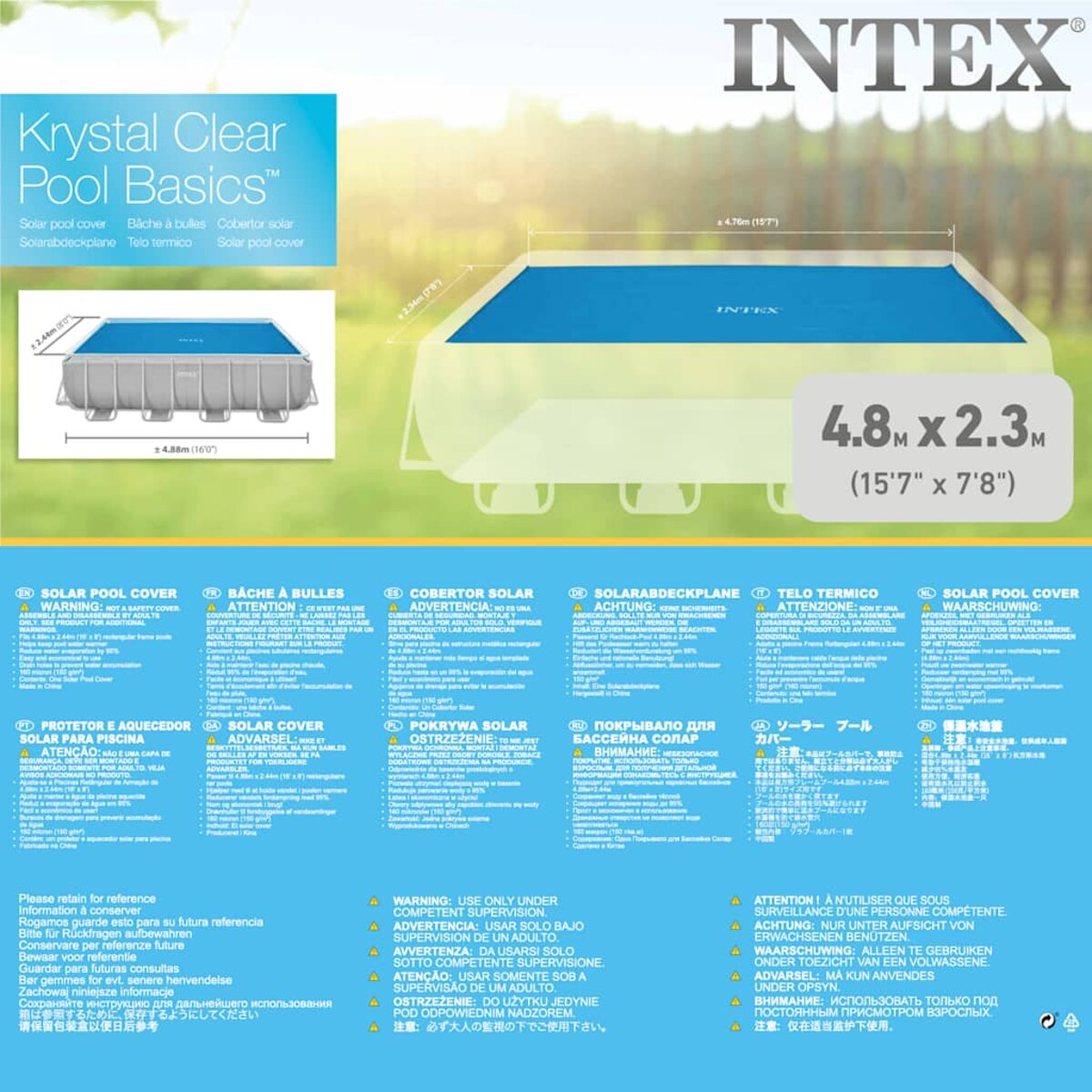Intex Solarna plandeka na basen, niebieska, 476x234 cm, polietylen