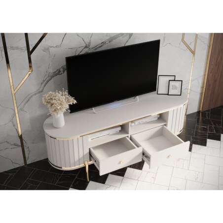 Szafka RTV półokrągła z lamelami NEW YORK 150 biały