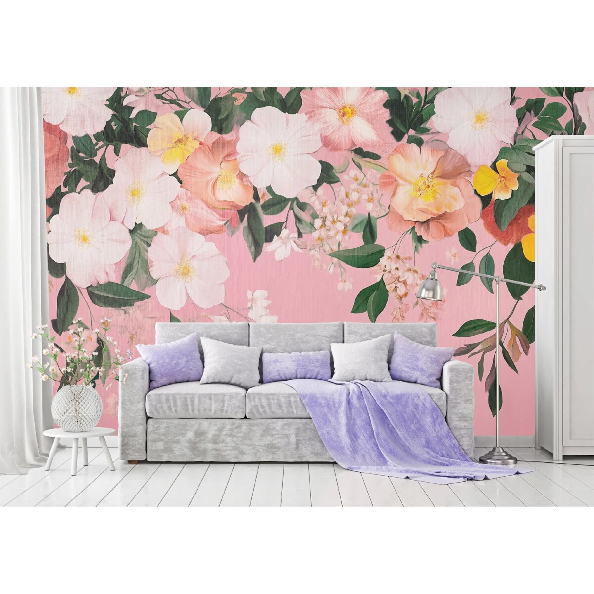 Fototapeta Do Sypialni Salonu Na Flizelinie Kwiaty Liście Różowy 350x250
