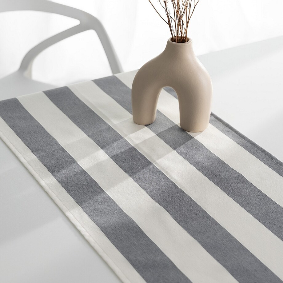 Bieżnik z falbaną 40x160 cm 40x160 biało-szare pionowe pasy (5,5cm)