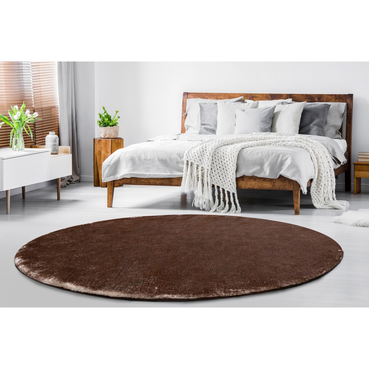 Dywan LAPIN Shaggy koło kość słoniowa / koło 120 cm