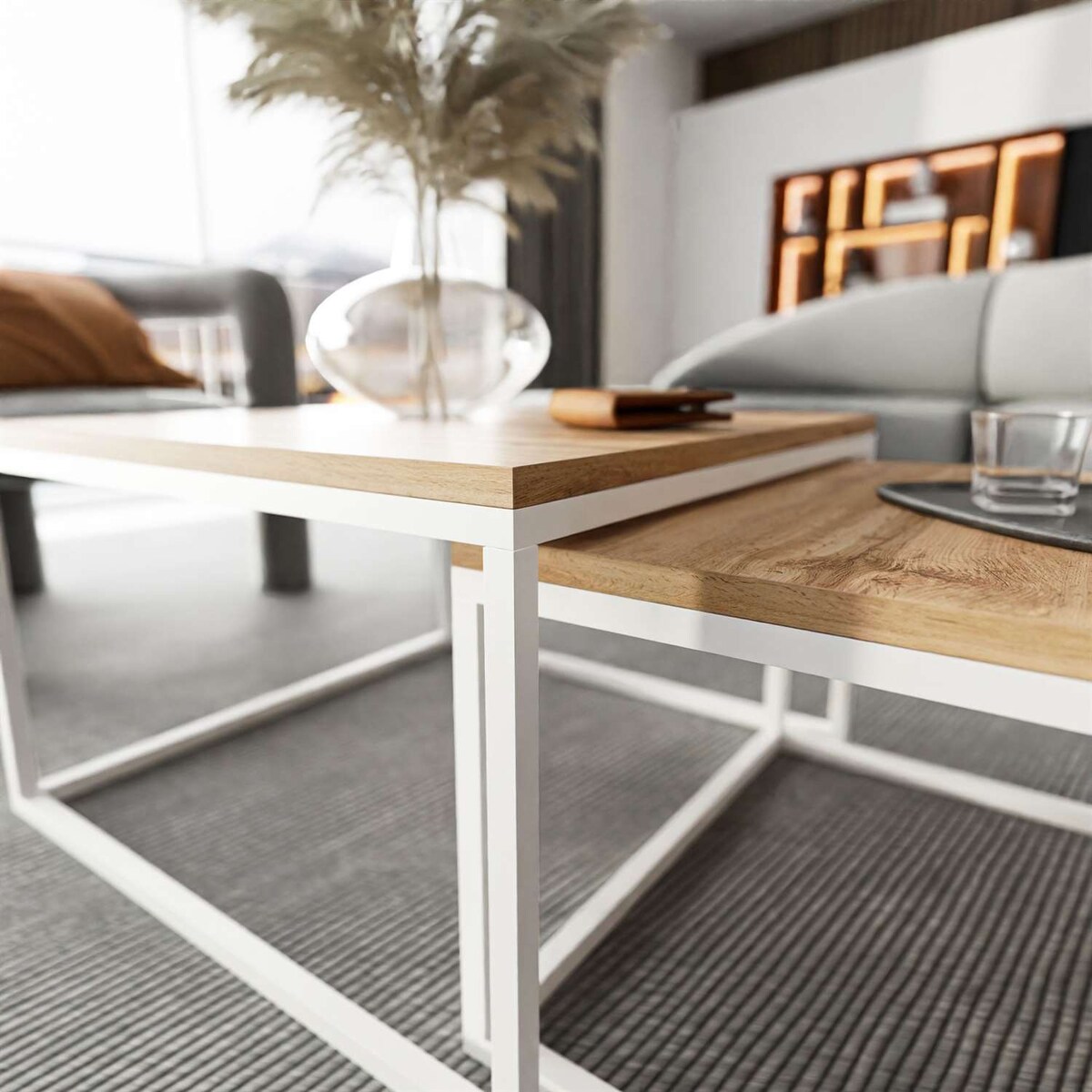 Stolik kawowy ława YOSHI 2w1 biały dąb wotan 40/46 cm