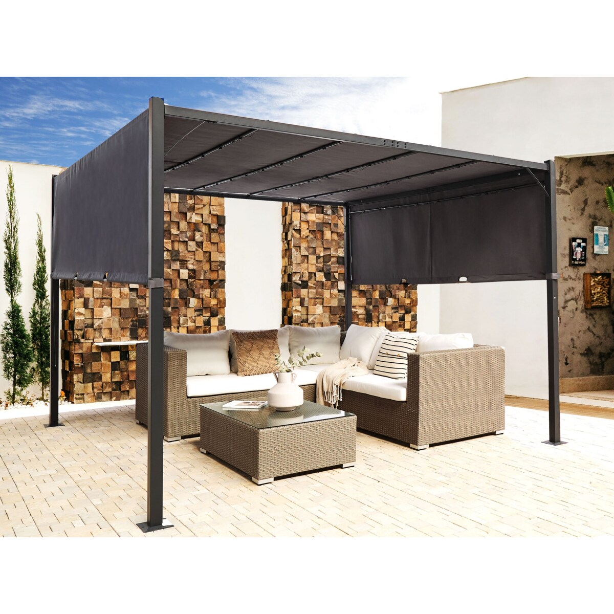 Pawilon ogrodowy LED PARGA Metal 310 cm 310 cm Ciemnoszary