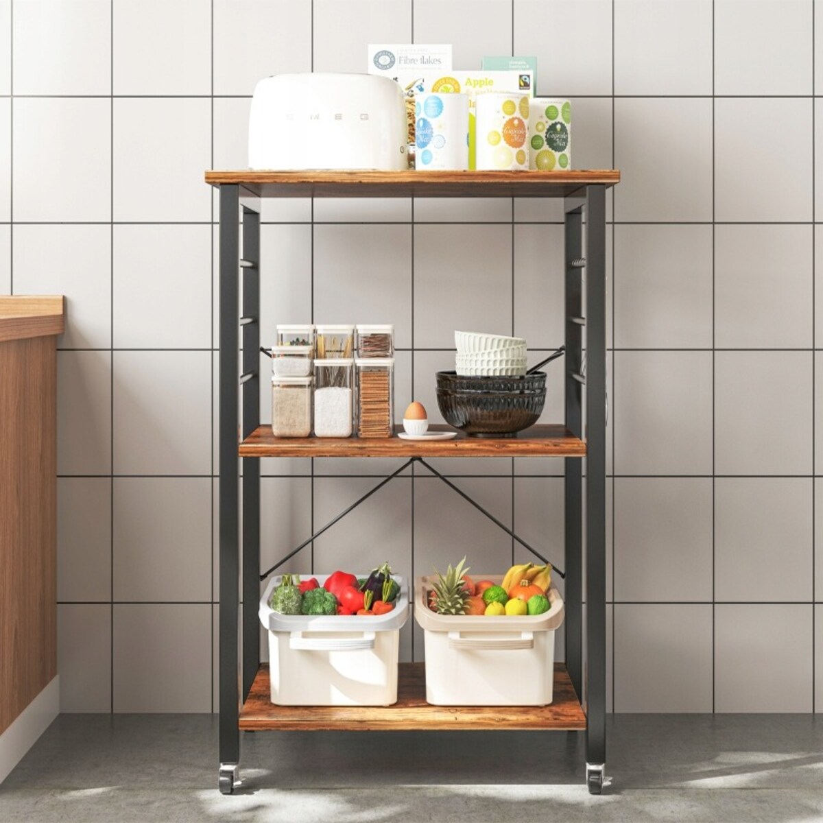 Szafka mobilna na kółkach rustykalna stolik śniadaniowy wózek kuchenny loft