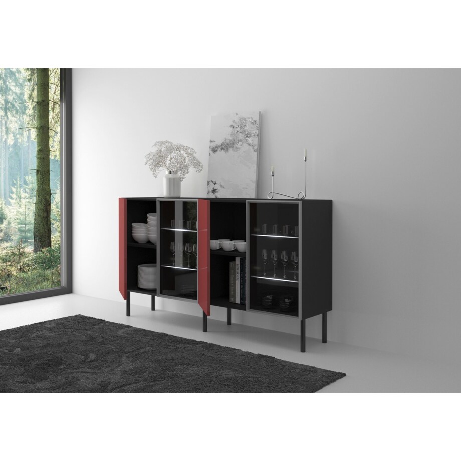 Podświetlana Witryna Lilka Czarna-Czerwona / szer. 138 cm