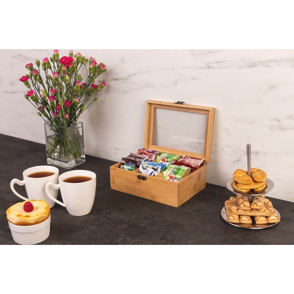 Herbaciarka bambusowa, szkatułka z bambusa na herbatę, 6 przegródek